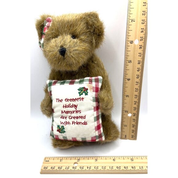 Boyds Plush Beary Goodfriend Holiday Teddy Bear 8" With Plaid Pillow - Picture 3 of 6
